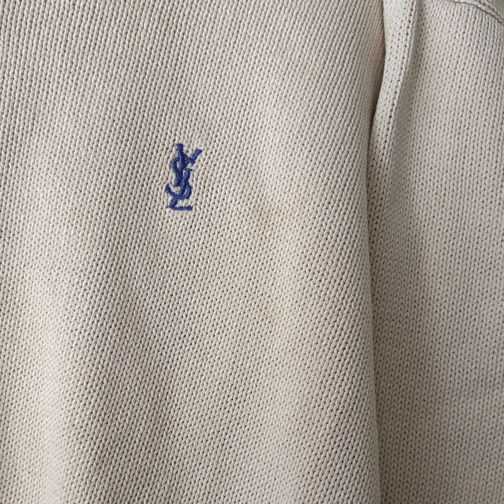 Yves Saint Laurent Cream Crewneck Sweater with Blue YSL Emblem - Picture 3 of 5